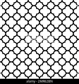 Sfondo a motivo quatrefoil senza cuciture in bianco e nero. Design ornamentale vintage e retrò astratto. Illustrazione semplice del vettore piatto Illustrazione Vettoriale