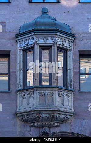 Oriel storico a Adlerstraße, Norimberga, Franconia Centrale, Baviera, Germania, Europa Foto Stock