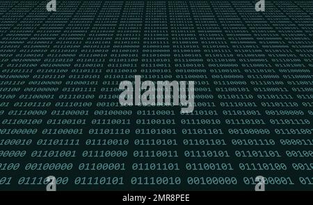Codice binario di un computer e zeri visualizzati su uno schermo digitale con griglia di numeri verdi Foto Stock