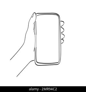 line art closeup smartphone con spazio vuoto illustrazione vettore disegnato a mano isolato su sfondo bianco Illustrazione Vettoriale