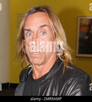 Esclusivo!! La rock star Iggy Pop arriva all'aeroporto di Miami con la sua ragazza Nina Alu. Pop sembrava avere difficoltà a camminare come aveva un grave limp. Miami, Florida 4/2/09. Foto Stock