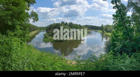 Neißebogen, Lusazian Neisse vicino a Lodenau, Sassonia, Germania, Europa Foto Stock