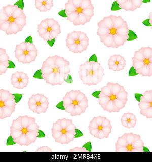 Sfondo senza cuciture di fiori rosa Sakura o ciliegia in fiore giapponese. Fiori primaverili, motivo foglie per sfondo nuziale, tessuto, tessuto. Illustrazione Vettoriale
