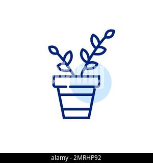 Ficus pianta in un vaso di fiori. Decorazione interna della casa. Icona della linea di tratto modificabile pixel Perfect Illustrazione Vettoriale