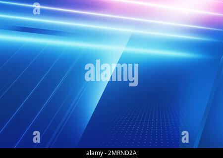 Design astratto con luce al neon su sfondo blu a tema, illustrazione 3D Foto Stock