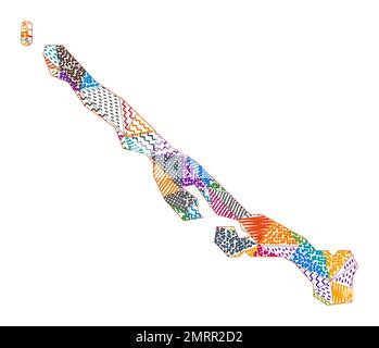 Mappa in stile Kid di Stocking Island. Poligoni disegnati a mano a forma di Stocking Island. Illustrazione vettoriale. Illustrazione Vettoriale