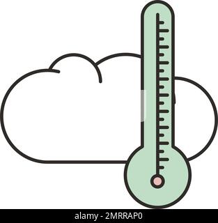 Icona del sistema di comando della climatizzazione e. Design piatto vettoriale per nuvole e termometri. Gestione del riscaldamento o del raffreddamento. Casa intelligente e iot Illustrazione Vettoriale