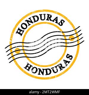 HONDURAS, testo scritto su un timbro postale giallo-nero grungo. Foto Stock