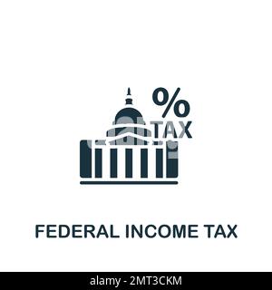Icona dell'imposta federale sul reddito. Semplice segnale monocromatico da una riscossione delle imposte comune. L'icona federale di imposta sul reddito per il marchio, le mascherine, il disegno di fotoricettore e le infografiche. Illustrazione Vettoriale