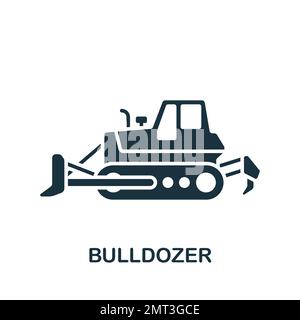 Icona apripista. Bianco e nero semplice segno dalla collezione di strumenti da costruzione. Icona bulldozer per logo, modelli, web design e infografica. Illustrazione Vettoriale