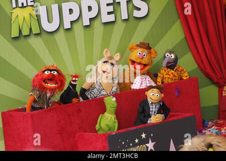 Animal, Miss Piggy, Fozzy Bear, GONZO, Kermit The Frog e Sweetums of 'The Muppets' sono onorati con una stella sulla Hollywood Walk of Fame. Los Angeles, California. 20th marzo 2012. Foto Stock