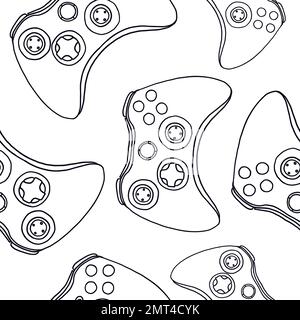 Modello di controller di gioco senza interruzioni. Illustrazione vettoriale in stile contorno piatto disegnato a mano su sfondo bianco Illustrazione Vettoriale