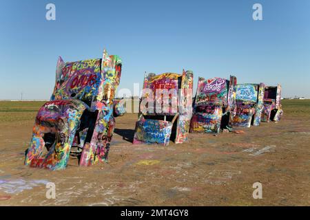 USA, Texas, Route 66, Amarillo, Cadillac Ranch, Foto Stock