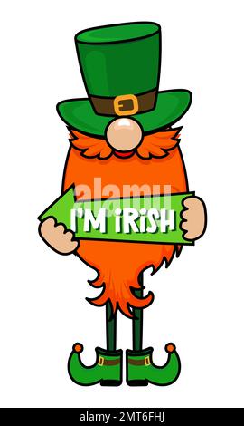 One Lucky Gnome - divertente disegno del giorno di San Patrizio per poster, t-shirt, scheda, invito, adesivo, banner, regalo. Irlandese leprechaun shenanigans fascino fortunato Illustrazione Vettoriale