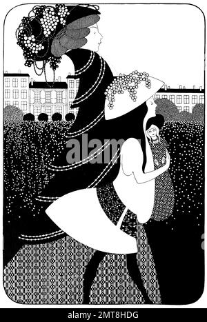 Julius Klinger - elegante signora con cappello decorato cammina con un bambino che tiene la sua bambola. Foto Stock