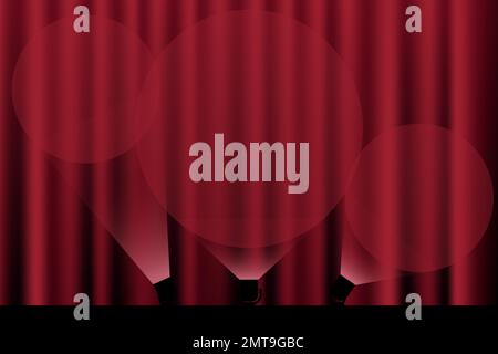 cortina rossa plissettata di faretto che splende sullo sfondo del palco, nessuna gente Illustrazione Vettoriale