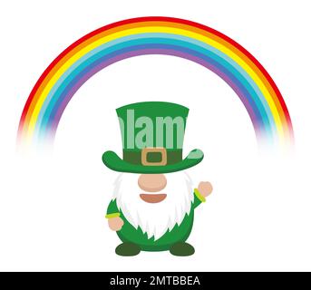 Vettore St. Illustrazione del simbolo del giorno di Patricks con Un Leprechaun e un arcobaleno isolati su uno sfondo bianco. Illustrazione Vettoriale