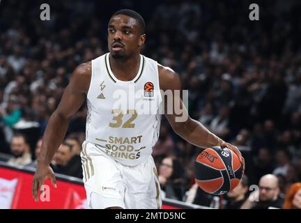 Belgrado, Serbia, 31 gennaio 2023. Retin Obasohan di LDLC ASVEL Villeurbanne in azione durante la partita dell'Eurolega di Turkish Airlines del 2022/2023 tra Partizan Mozzart Bet Belgrade e LDLC Asvel Villeurbanne - 2022/2023 Turkish Airlines Eurolega alla Stark Arena di Belgrado, Serbia. Gennaio 31, 2023. Credito: Nikola Krstic/Alamy Foto Stock