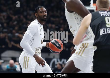 Belgrado, Serbia, 31 gennaio 2023. Jonah Mathews di LDLC ASVEL Villeurbanne in azione durante la partita dell'Eurolega di Turkish Airlines 2022/2023 tra Partizan Mozzart Bet Belgrade e LDLC Asvel Villeurbanne - 2022/2023 Turkish Airlines Eurolega alla Stark Arena di Belgrado, Serbia. Gennaio 31, 2023. Credito: Nikola Krstic/Alamy Foto Stock