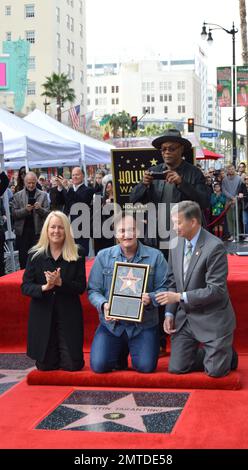 Quentin Tarantino, Samuel L. Jackson e Leron Gubler alla Hollywood Walk of Fame per onorare Quentin Tarantino mentre riceve la sua Hollywood Star a Hollywood, California. 21st dicembre 2015. Foto Stock