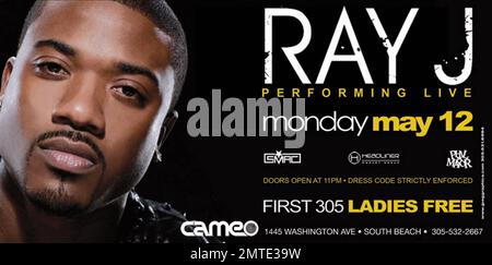 Ray J si esibirà dal vivo al night club Cameo lunedì 12 maggio e le prime 305 Signore sono gratuite! Miami Beach, Florida. 5/7/08. Foto Stock