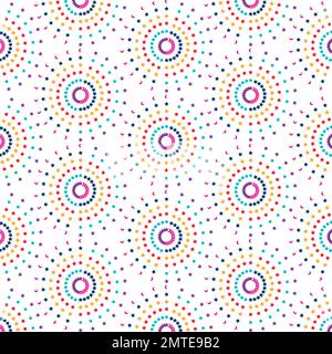 Motivo senza cuciture con piccole stelle arrotondate, punti e tratti su sfondo bianco. Illustrazione Vettoriale