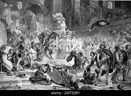 Alarico I, Alaricus, 370 - 410 D.C. fu il primo re dei Visigoti, qui a Roma, Italia, nell'anno 410 Foto Stock