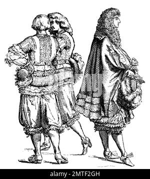 Costumi nobile del 1662, due scudieri e il Duca di Orleans, Francia, Storia della moda, costume storia Foto Stock