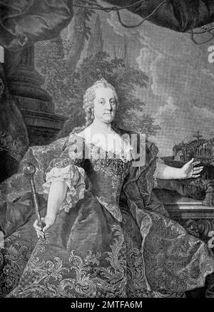 Maria Teresa Walburga Amalia Christina, Maria Theresia, era il solo dominatore femmina dei domini degli Asburgo e l'ultimo della Casa degli Asburgo. Lei era il sovrano di Austria, Ungheria, Croazia, Boemia, Transilvania, Mantova, Milano, Lodomeria e la Galizia, Paesi Bassi Austriaci e Parma Foto Stock