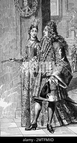 Costume di corte nella seconda metà del XVII secolo, Francia, illustrazione storico Foto Stock