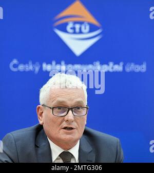 Praga, Repubblica Ceca. 01st Feb, 2023. Marek Ebert, nuovo presidente del consiglio di amministrazione dell'Ufficio per le telecomunicazioni ceco (CTU), interviene durante una conferenza stampa, il 1 febbraio 2023. Credit: Vit Simanek/CTK Photo/Alamy Live News Foto Stock