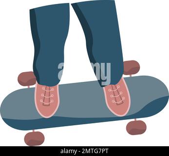 Metti i piedi sullo skateboard. Vista isolata delle patch per le attività estive dall'alto su sfondo trasparente Illustrazione Vettoriale