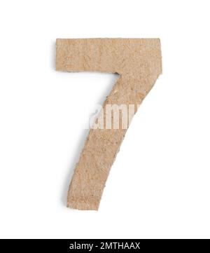 Numero 7 in cartone isolato su bianco Foto Stock