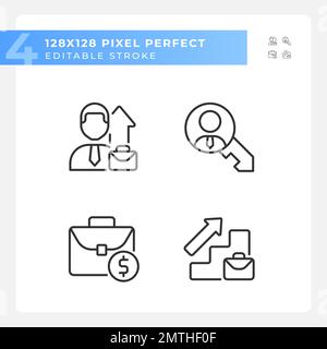 Opportunità di carriera pixel perfetto icone lineari set Illustrazione Vettoriale