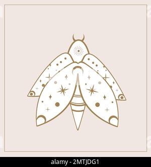 Vettore strega magico disegno elemento Night Fly Butterfly.Moth Insect.Sacred Geometry doodle,schizzo mago Template.Witchcraft simbolo illustrazione isola Foto Stock