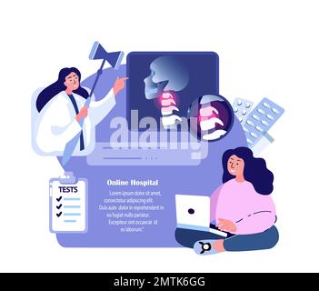 Online Traumatologo ortopedist medico Consultato Donna paziente.collo dolore articolare, spondilosi artrite infiammazione, osteoartrite Diagnostic.Interne Foto Stock