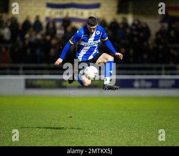 Chester, Cheshire, Inghilterra. 31th gennaio 2023. Alex Brown di Chester, durante il Chester Football Club V Alfreton Town Football Club al Deva Stadium, nella National League North (Credit Image: ©Cody Froggatt) Foto Stock