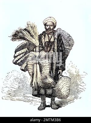 Berufe in Konstantinopel, Türkei, im Jahre 1880, Besenhändler / professioni in Constantinople, Turchia, nel 1880, scopa mercante, Historisch, Storico, digitale migliorata la riproduzione di un originale del 19th centu, genaues Originaldatum nicht bekannt Foto Stock