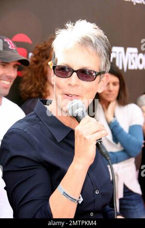 Jamie Lee Curtis partecipa al vantaggio Stand Up for Skateparks per la Tony Hawk Foundation presso Green Acres Estate. L'esclusivo carnevale incentrato sulla famiglia presenta le icone dello skateboard e della BMX sulla rampa personale di Hawk, oltre a giochi, cibo, aste e una performance acustica di Social Distortion. I proventi aiutano a creare skateparks pubblici gratuiti di qualità nelle comunità a basso reddito in tutti gli Stati Uniti Los Angeles, California. 11/9/08. Foto Stock