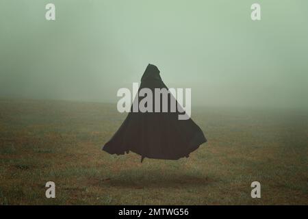 Mantello nero in un campo desolato Foto Stock