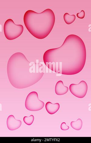 Illustrazione di 3D cuori di varie dimensioni su sfondo rosa sfumato Foto Stock