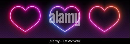 Cornici al neon, set di bordi incandescenti sfumati, elementi di disegno giorno di San Valentino. Illustrazione Vettoriale