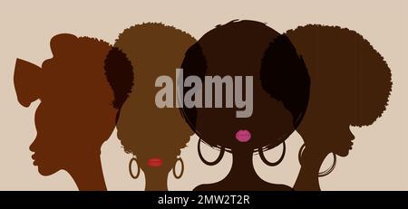 Black History banner del mese per festeggiare. Ritratto le donne africane si affiancano. Storia afro-americana o mese di storia nera. Festeggia Illustrazione Vettoriale
