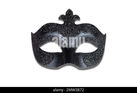 Maschera carnevale nera isolata su sfondo bianco. Maschera veneziana. Foto Stock