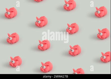 Il set di 3D giocattoli di porcellino rosa che rendono o Foto Stock