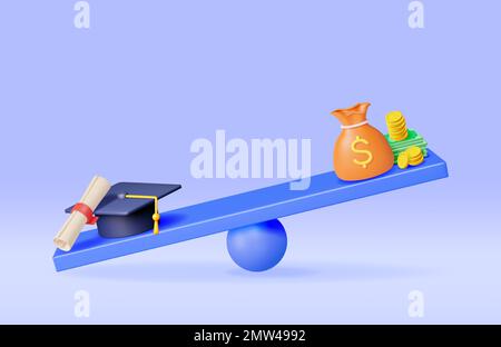 $3D denaro con il cappello di graduazione sulle scale Illustrazione Vettoriale