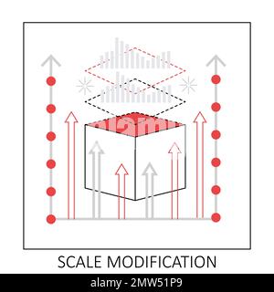 3d modifica della scala. Processo di modellazione 3D creativo, illustrazione vettoriale per la stampa di prototipi Illustrazione Vettoriale