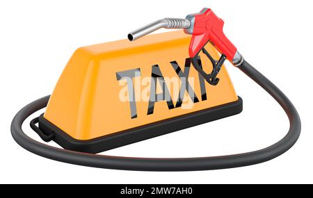 Ugello pompa carburante con cartello taxi, 3D resa isolata su sfondo bianco Foto Stock