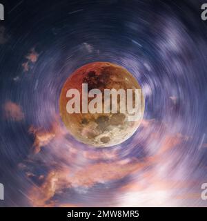Composito di rotazione della Luna ematica Foto Stock