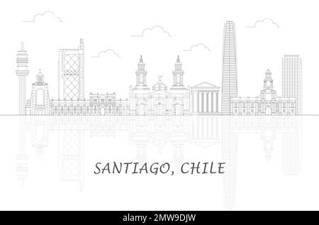 Profilo panorama Skyline della città di Santiago, Cile - illustrazione vettoriale Illustrazione Vettoriale